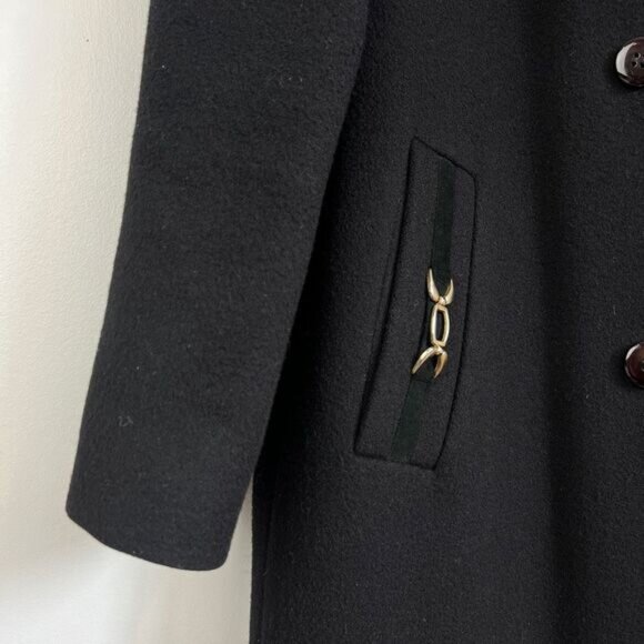 Vintage Fennelli Paris Women's Med Black 100% Virgin Wool Long Overcoat Jacket - Picture 15 of 16